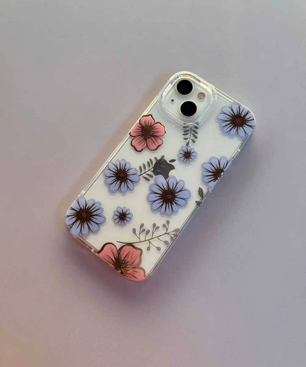 case-iphone-antishock-efecto-oro-flores-azules