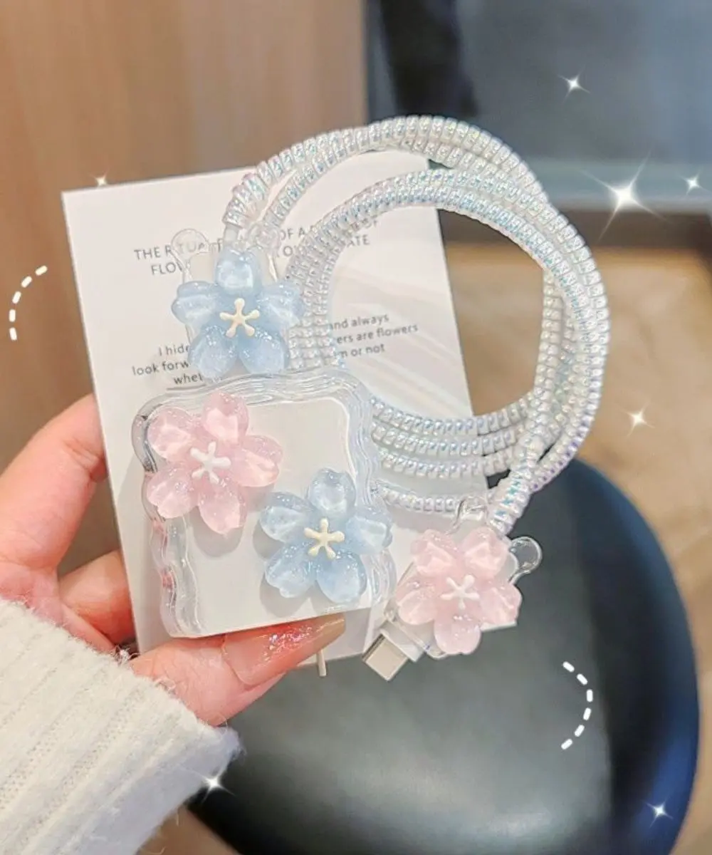 flor rosa y azul protector de cargador